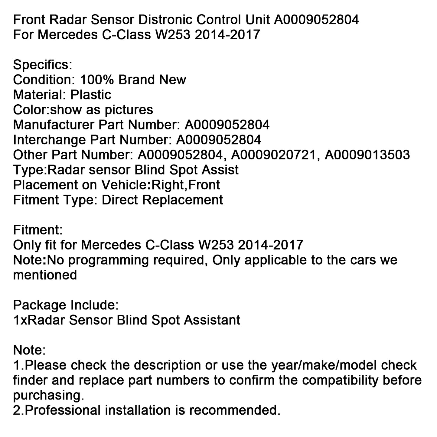 Front Radar Sensor Distronic Control Unit A0009052804 For Mercedes C-Class W253 2014-2017