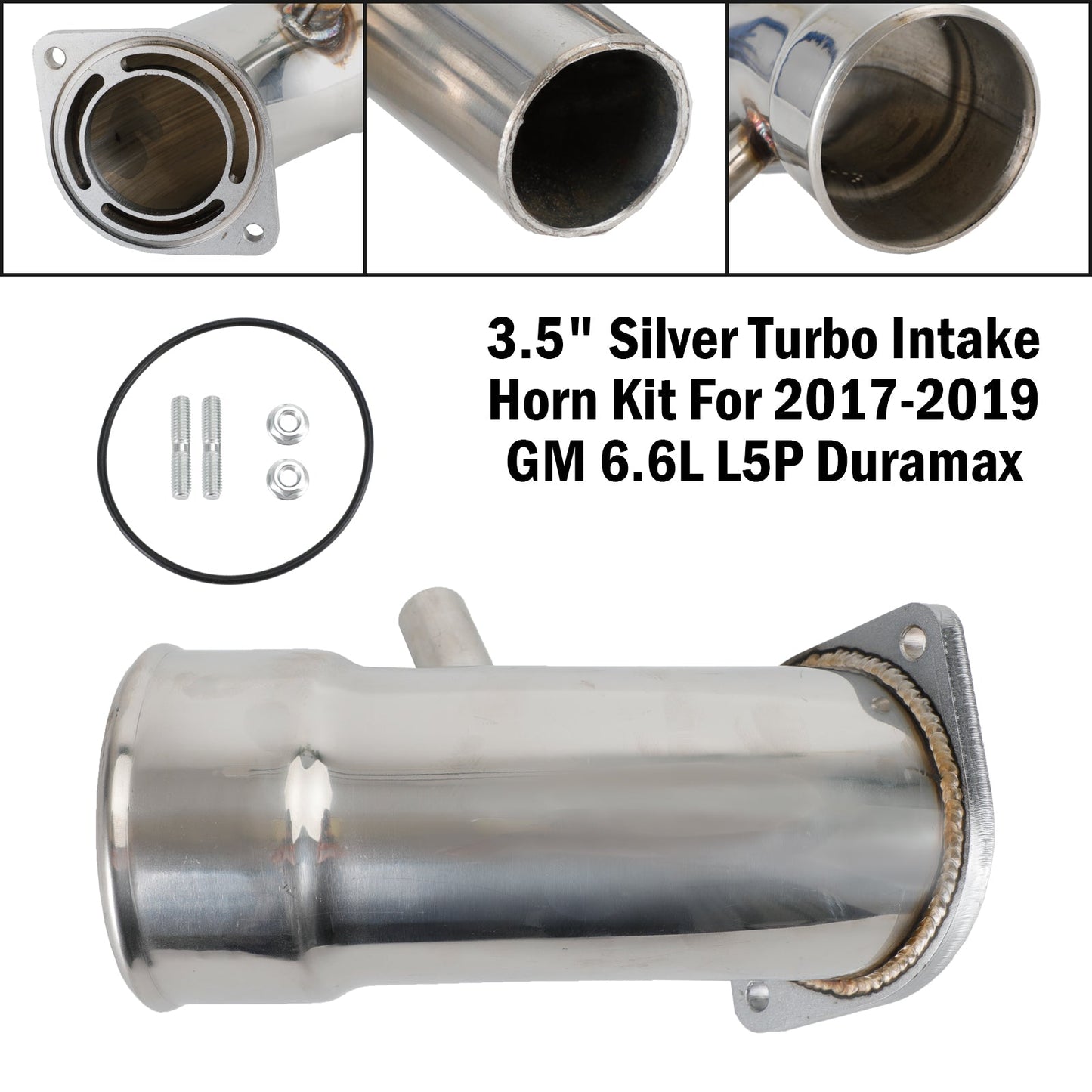 2017-2019 Chevrolet Silverado 2500HD/3500HD 6.6L L5P Duramax 3.5" Silver Turbo Intake Horn Kit