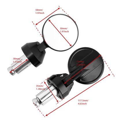 Universal 2inch 22mm Round Bar End Mirrors Billet Aluminium