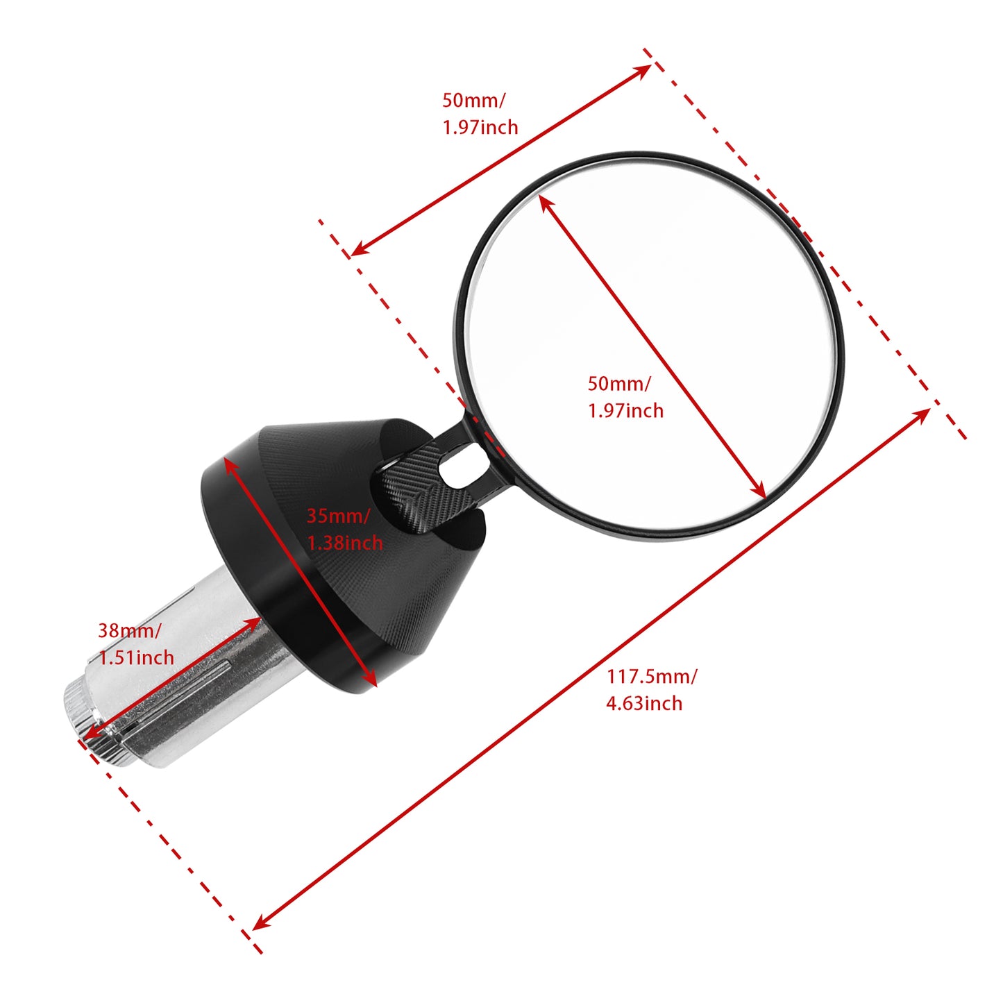 2" inch Round Bar End Mirrors Universal - 22mm Billet Aluminium