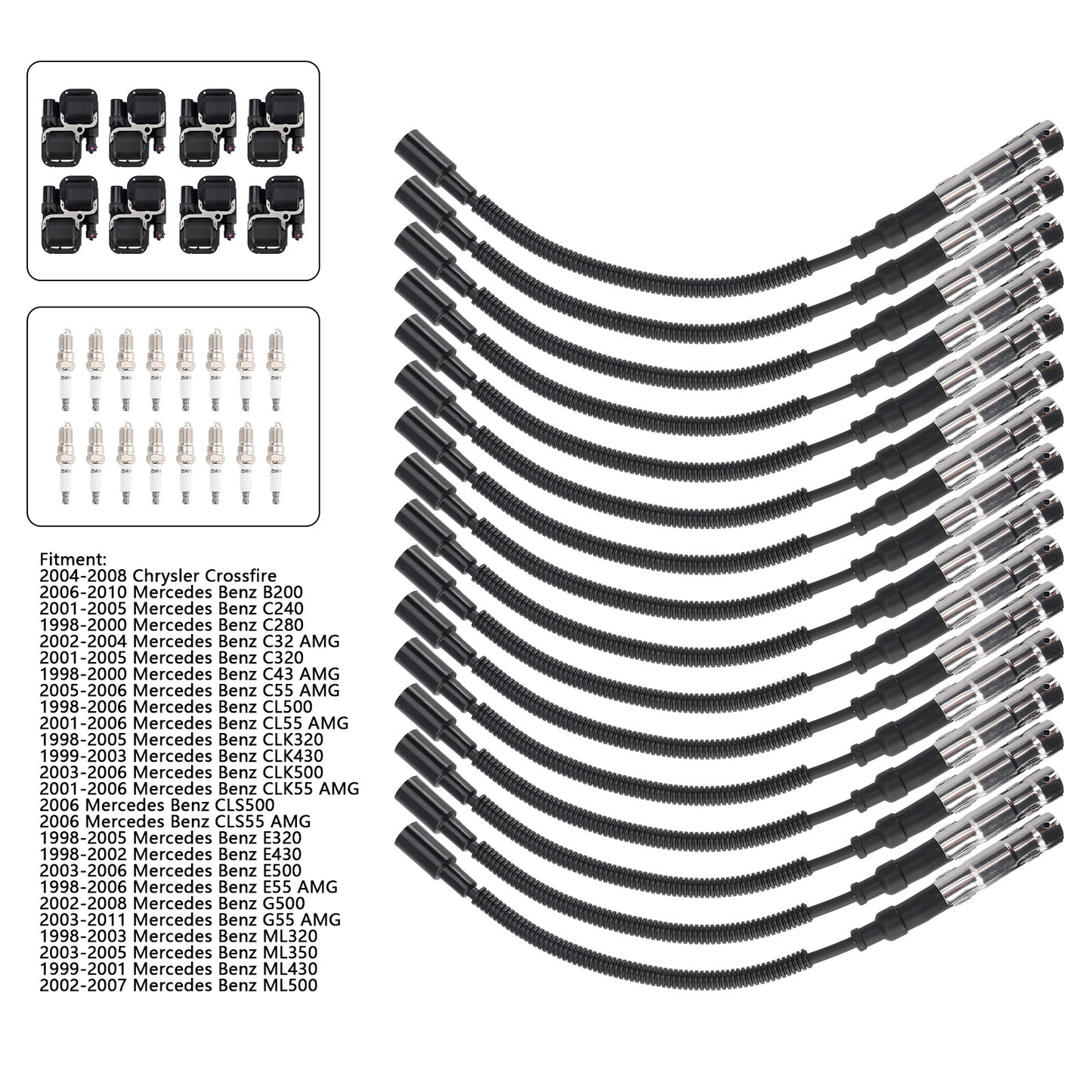 Mercedes-Benz C CL CLK ML Class 8xIgnition Coil+16Spark plug+16Wire Set UF359
