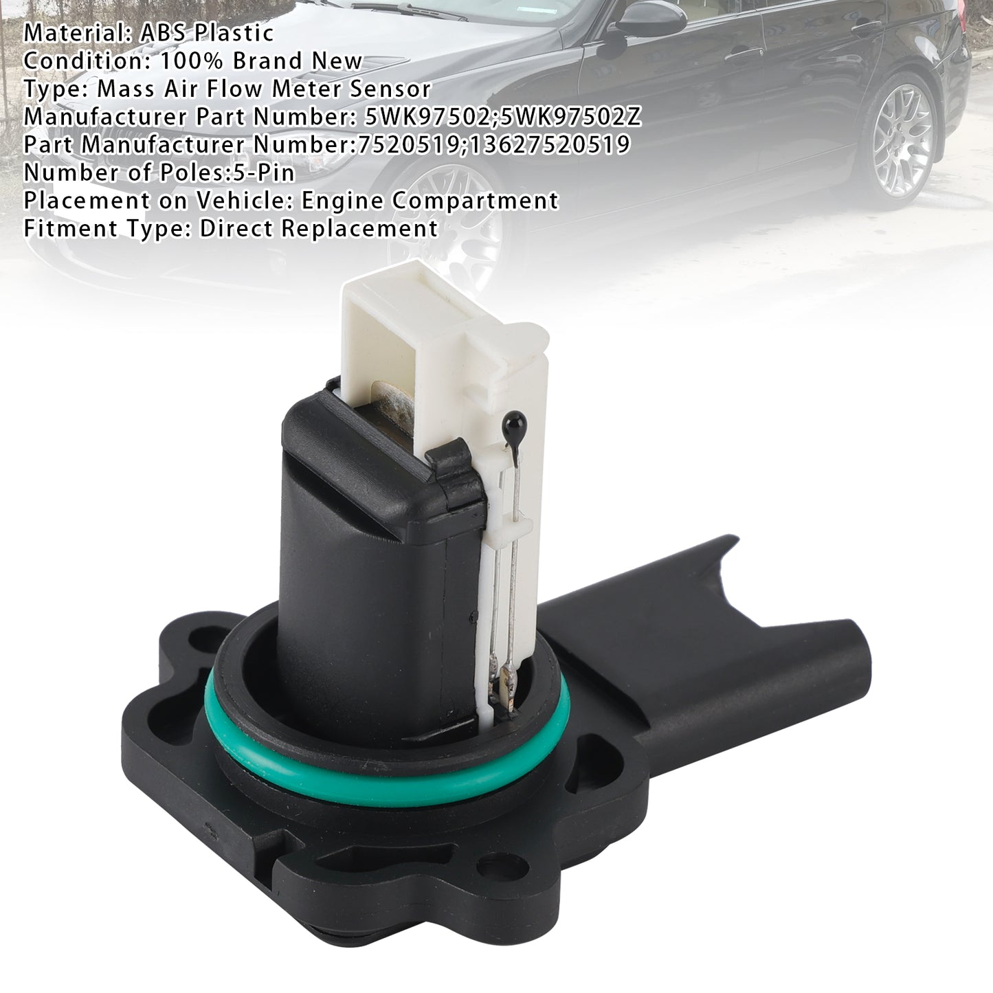 BMW E60 E61 E63 E64 E87 E90 E91 5WK97502 Mass Air Flow Meter Sensor