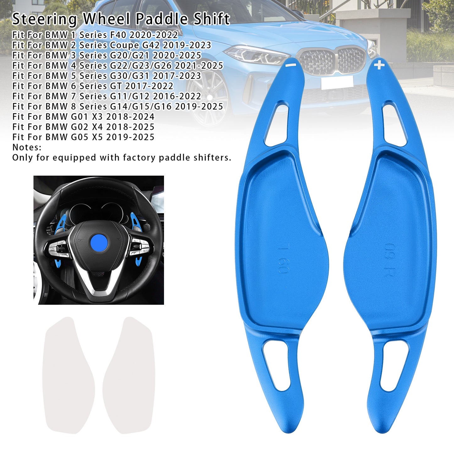 Blue Steering Wheel Paddle Shifter Extensions For BMW G20 G21 G30 G31 F40 F22 F23