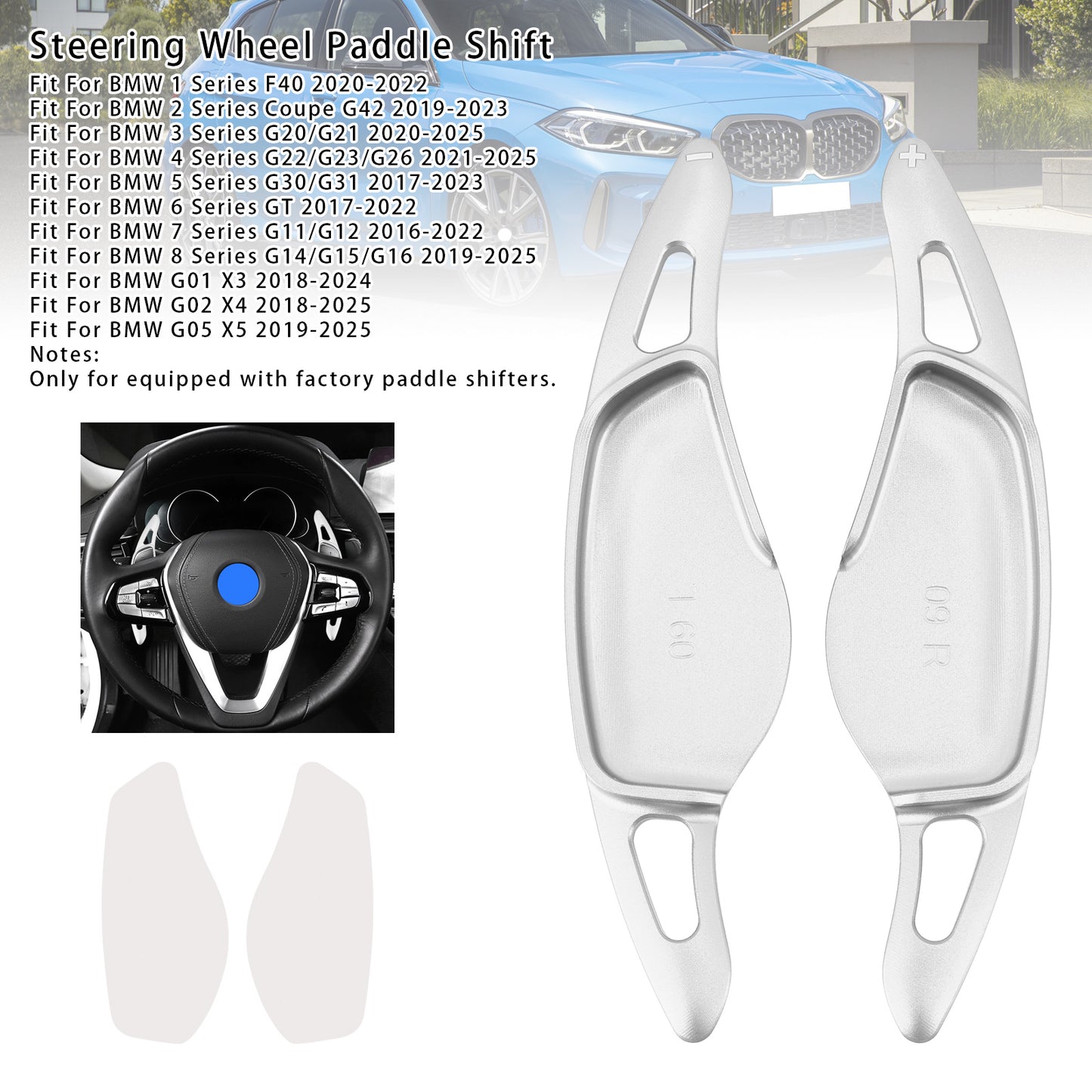 Silver Steering Wheel Paddle Shifter Extensions For BMW G20 G21 G30 G31 F40 F22 F23