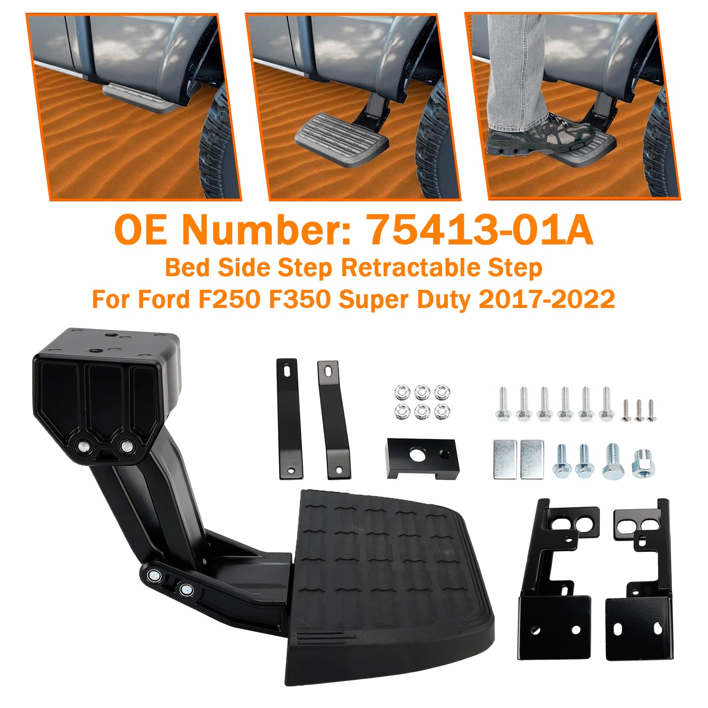 Bed Side Step Retractable Step 75413-01A For Ford F250 F350 Super Duty 2017-2022