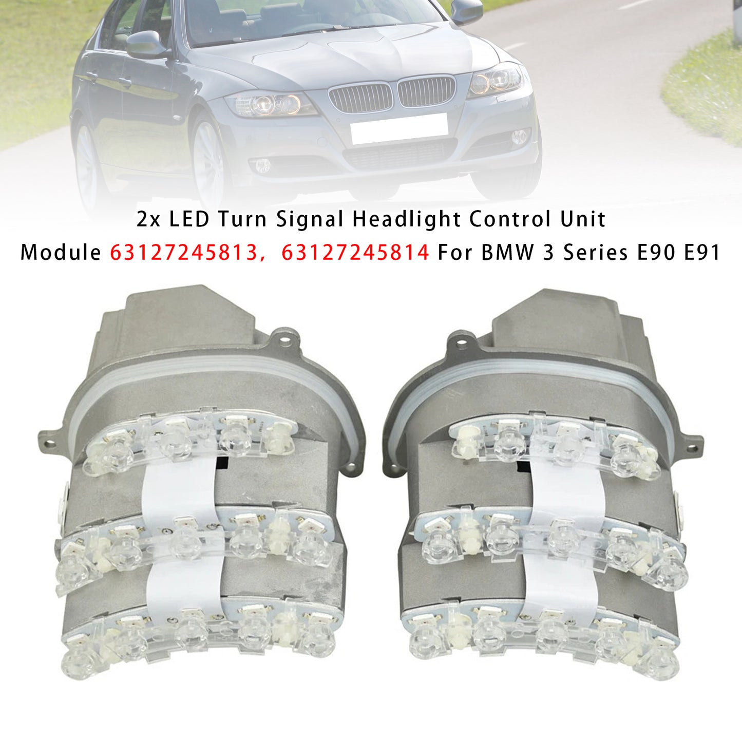 2x LED Turn Signal Headlight Control Unit Module 63127245813 63127245814 For BMW 3 Series E90 E91