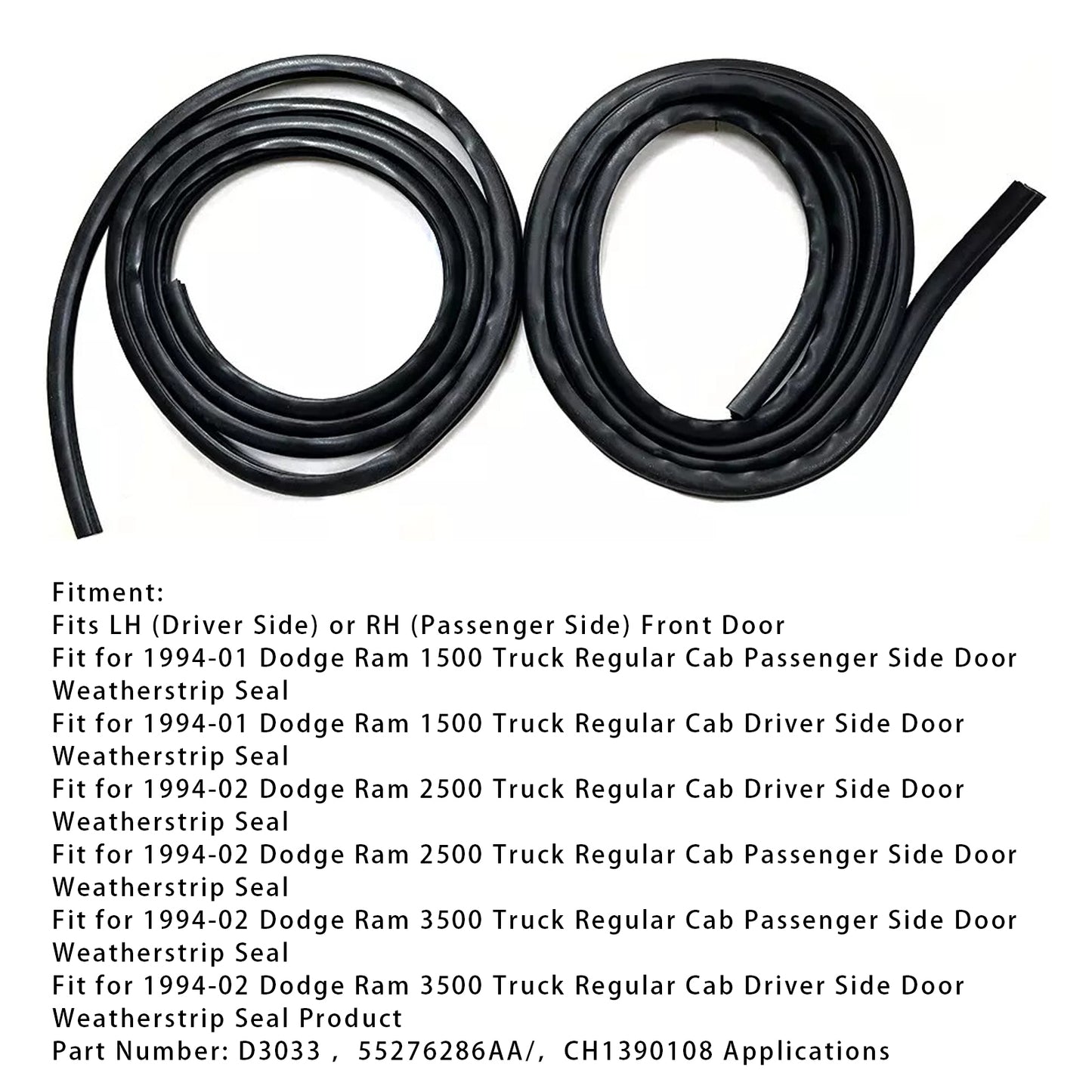 2PCS Front Door Weatherstrip Seal For Dodge Ram 1500 2500 3500 1994-2002
