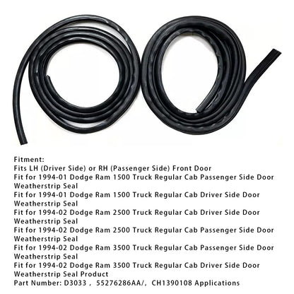 2PCS Front Door Weatherstrip Seal For Dodge Ram 1500 2500 3500 1994-2002