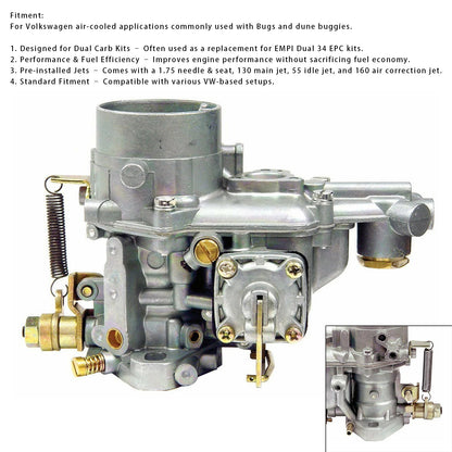 VW Bug Dune Buggy Karmann Ghia 43-1016-1 34 Carburetor