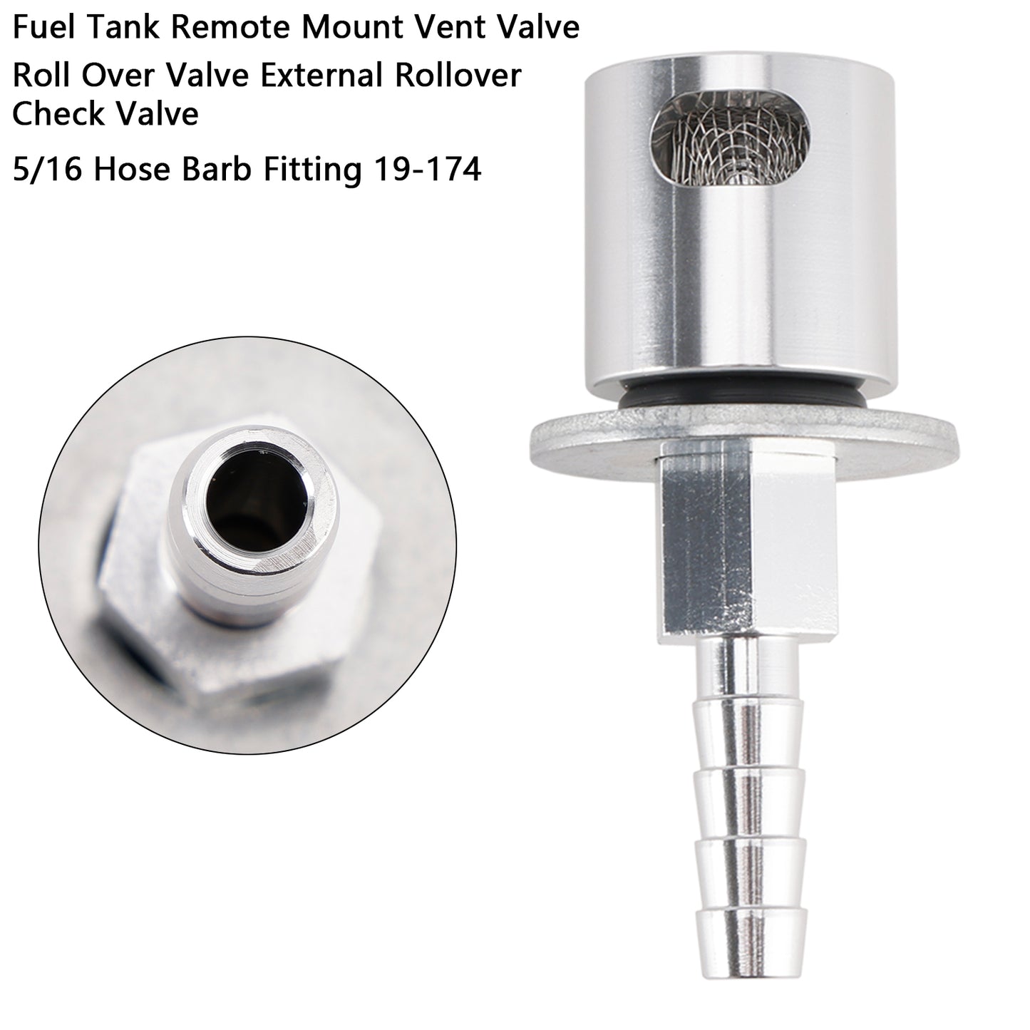 Fuel Tank Remote Mount Vent Valve Roll Over Valve External Rollover Check Valve 5/16 Hose Barb Fitting 19-174