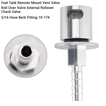 Fuel Tank Remote Mount Vent Valve Roll Over Valve External Rollover Check Valve 5/16 Hose Barb Fitting 19-174