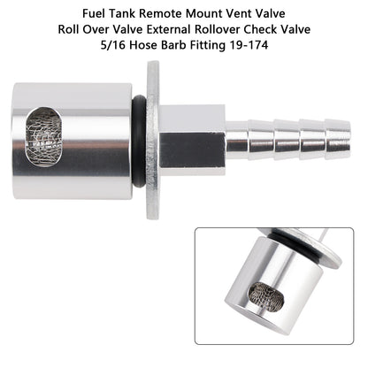 Fuel Tank Remote Mount Vent Valve Roll Over Valve External Rollover Check Valve 5/16 Hose Barb Fitting 19-174