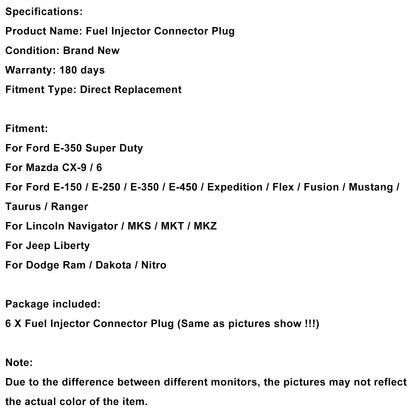 Chevy Ford 6PCS Fuel Injector Connector Pigtail Plug Wiring Harness