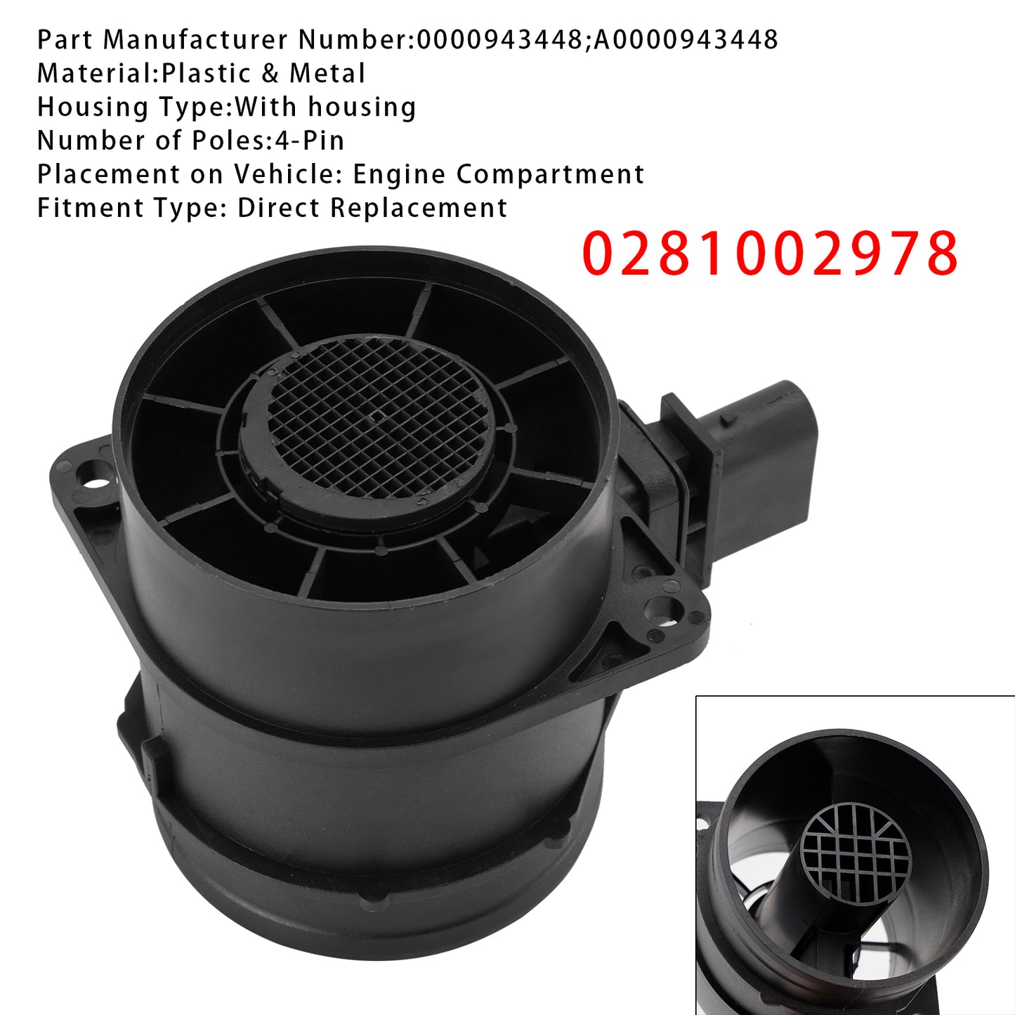 Mercedes Sprinter 2500 3500 3.0L V6 0281002978 Mass Air Flow Meter Sensor