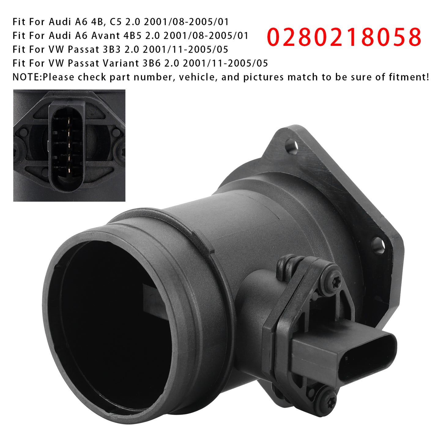 Audi A4 B6 B7 A6 C5 VW Passat 3B 2.0L 0280218058 Mass Air Flow Meter Sensor