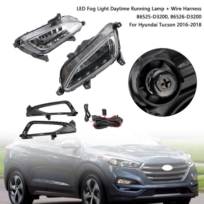 Hyundai Tucson 2016-2018 LED Fog Light Daytime Running Lamp + Wire Harness