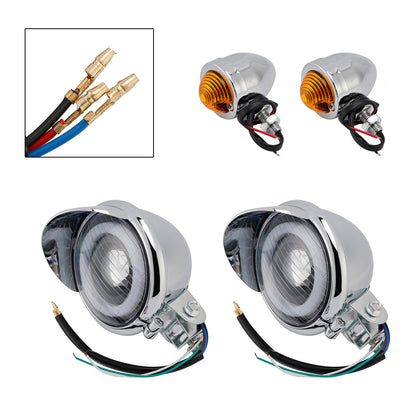 Motorcycle Beam Headlight Fog Lamp Custom Chrome Fits For Racer Bobber Chopper