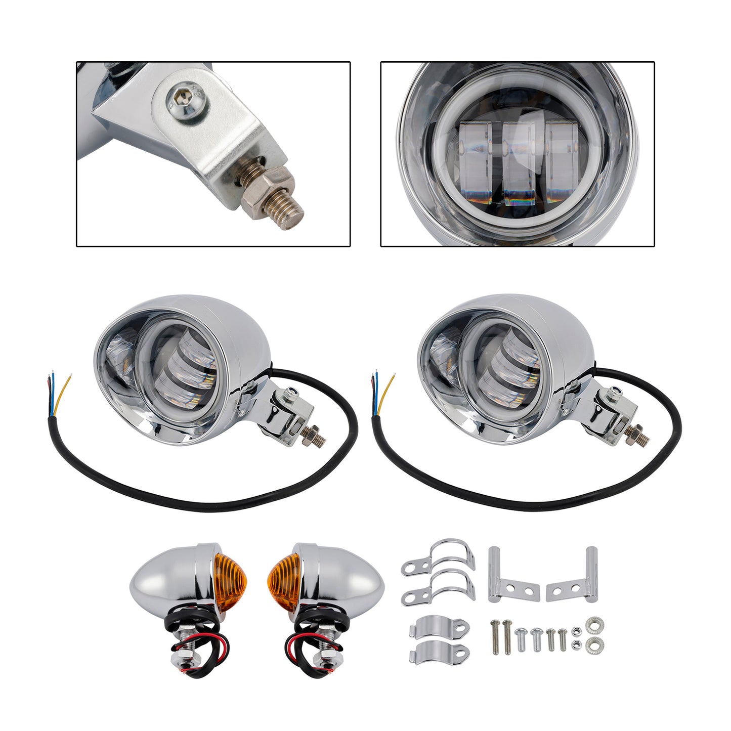 Motorcycle Beam Headlight Fog Lamp Custom Chrome Fits For Racer Bobber Chopper