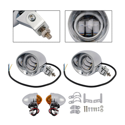 Motorcycle Beam Headlight Fog Lamp Custom Chrome Fits For Racer Bobber Chopper