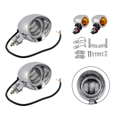 Motorcycle Beam Headlight Fog Lamp Custom Chrome Fits For Racer Bobber Chopper