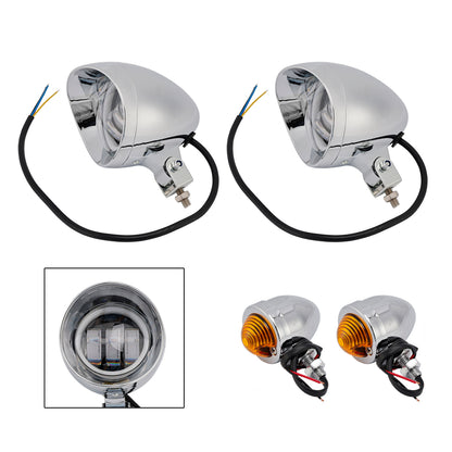 Motorcycle Beam Headlight Fog Lamp Custom Chrome Fits For Racer Bobber Chopper