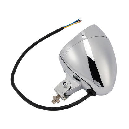 Motorcycle Beam Headlight Fog Lamp Custom Chrome Fits For Racer Bobber Chopper