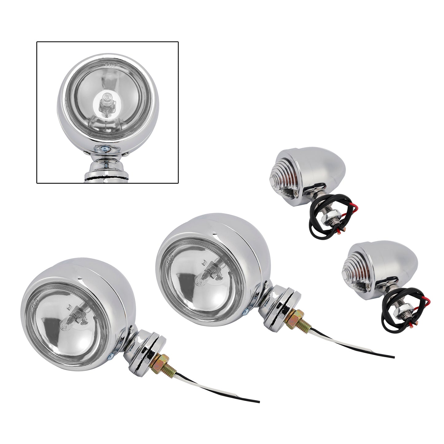 Motorcycle Beam Headlight Fog Lamp Custom Chrome Fits For Racer Bobber Chopper