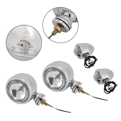 Motorcycle Beam Headlight Fog Lamp Custom Chrome Fits For Racer Bobber Chopper