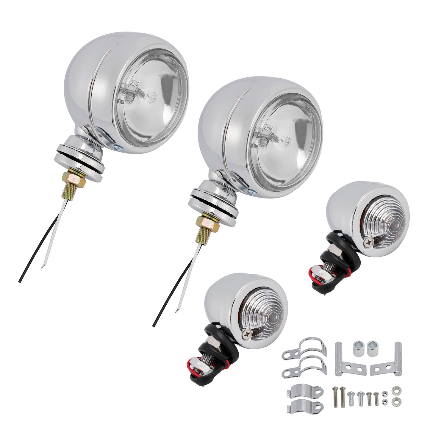 Motorcycle Beam Headlight Fog Lamp Custom Chrome Fits For Racer Bobber Chopper