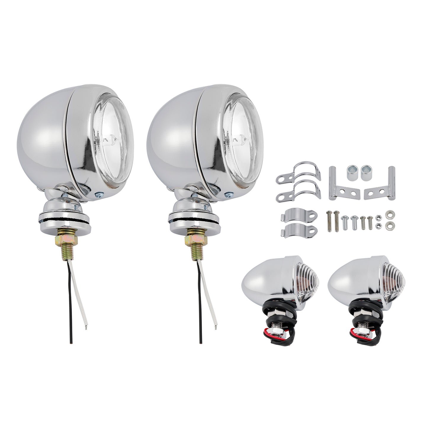 Motorcycle Beam Headlight Fog Lamp Custom Chrome Fits For Racer Bobber Chopper