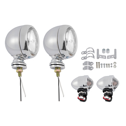 Motorcycle Beam Headlight Fog Lamp Custom Chrome Fits For Racer Bobber Chopper
