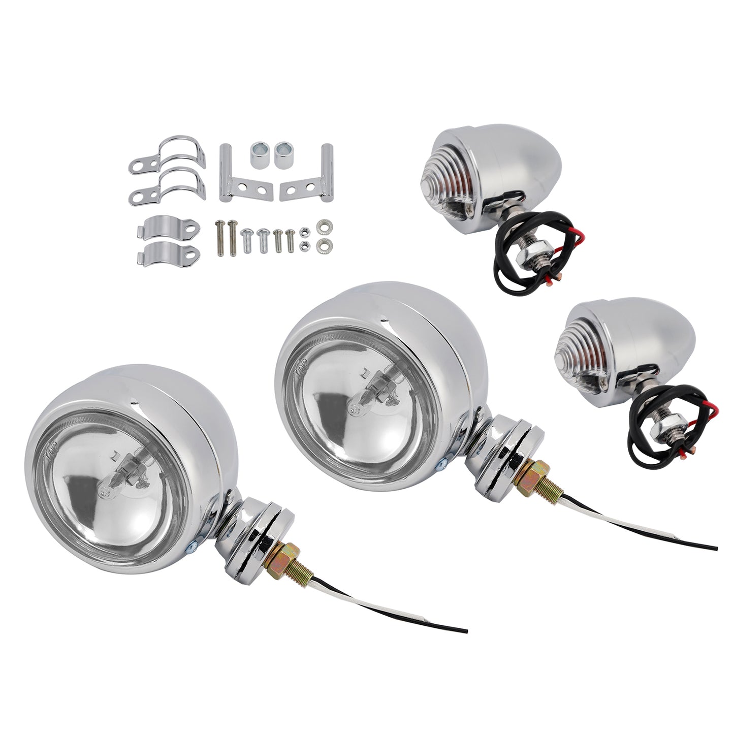 Motorcycle Beam Headlight Fog Lamp Custom Chrome Fits For Racer Bobber Chopper