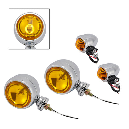 Motorcycle Beam Headlight Fog Lamp Custom Chrome Fits For Racer Bobber Chopper