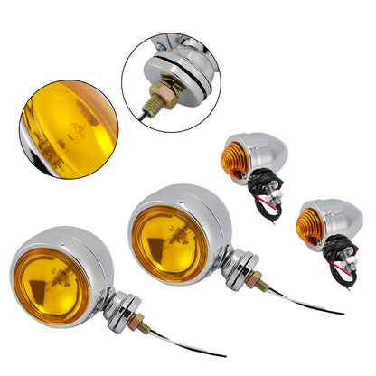 Motorcycle Beam Headlight Fog Lamp Custom Chrome Fits For Racer Bobber Chopper