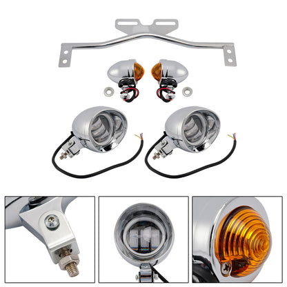 Motorcycle Beam Headlight Fog Lamp Custom Chrome Fits For Racer Bobber Chopper
