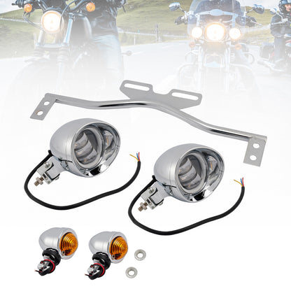 Motorcycle Beam Headlight Fog Lamp Custom Chrome Fits For Racer Bobber Chopper