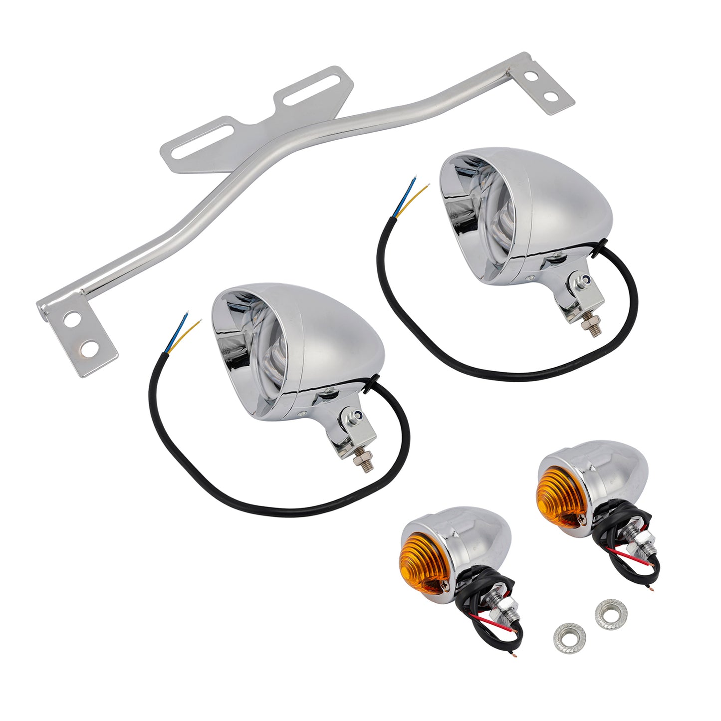 Motorcycle Beam Headlight Fog Lamp Custom Chrome Fits For Racer Bobber Chopper