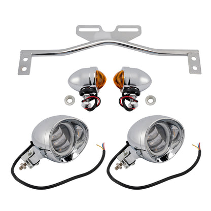 Motorcycle Beam Headlight Fog Lamp Custom Chrome Fits For Racer Bobber Chopper