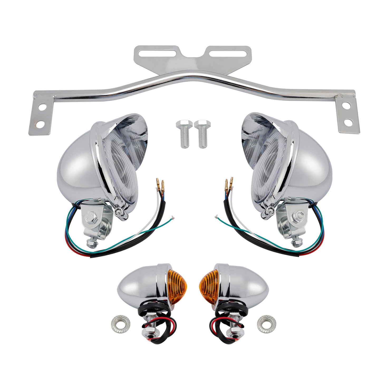 Motorcycle Beam Headlight Fog Lamp Custom Chrome Fits For Racer Bobber Chopper