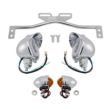 Motorcycle Beam Headlight Fog Lamp Custom Chrome Fits For Racer Bobber Chopper