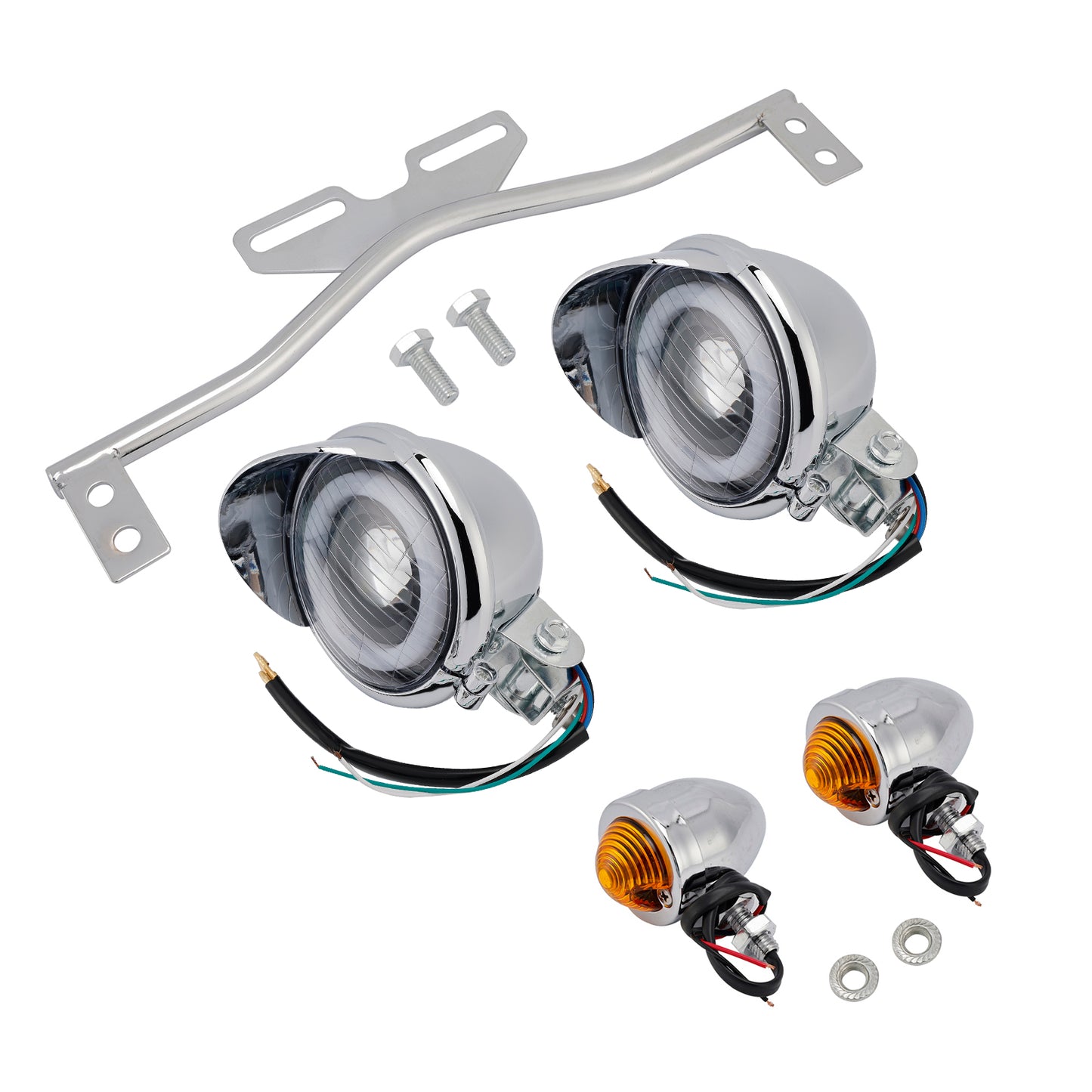 Motorcycle Beam Headlight Fog Lamp Custom Chrome Fits For Racer Bobber Chopper