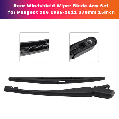 Peugeot 206 1998-2011 370mm 15inch Rear Windshield Wiper Blade Arm Set