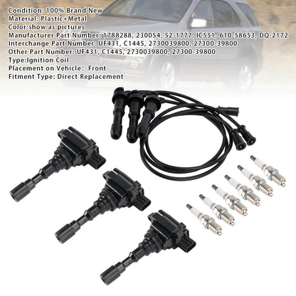 Kia Sorento 3.5L V6 2003-2006 UF431 3xIgnition Coil & 6x Spark Plug & 3xWireset 1788288 230054