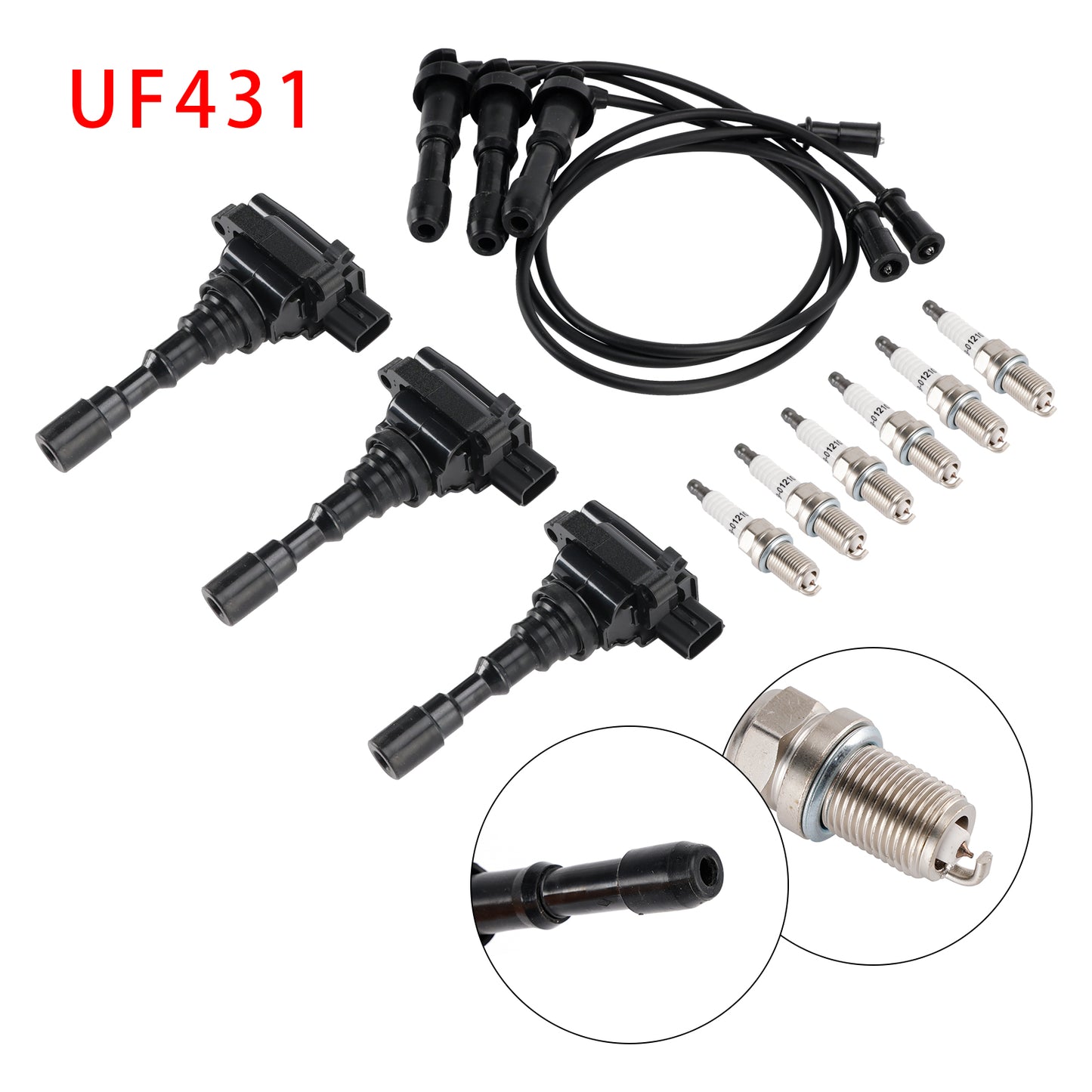 Kia Sorento 3.5L V6 2003-2006 UF431 3xIgnition Coil & 6x Spark Plug & 3xWireset 1788288 230054