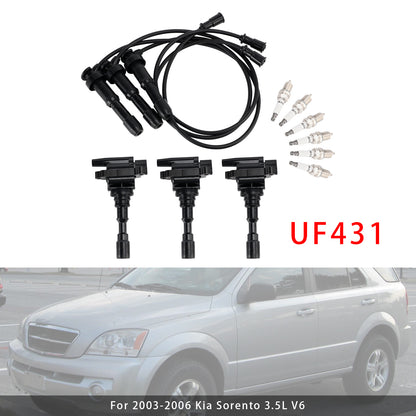 Kia Sorento 3.5L V6 2003-2006 UF431 3xIgnition Coil & 6x Spark Plug & 3xWireset 1788288 230054