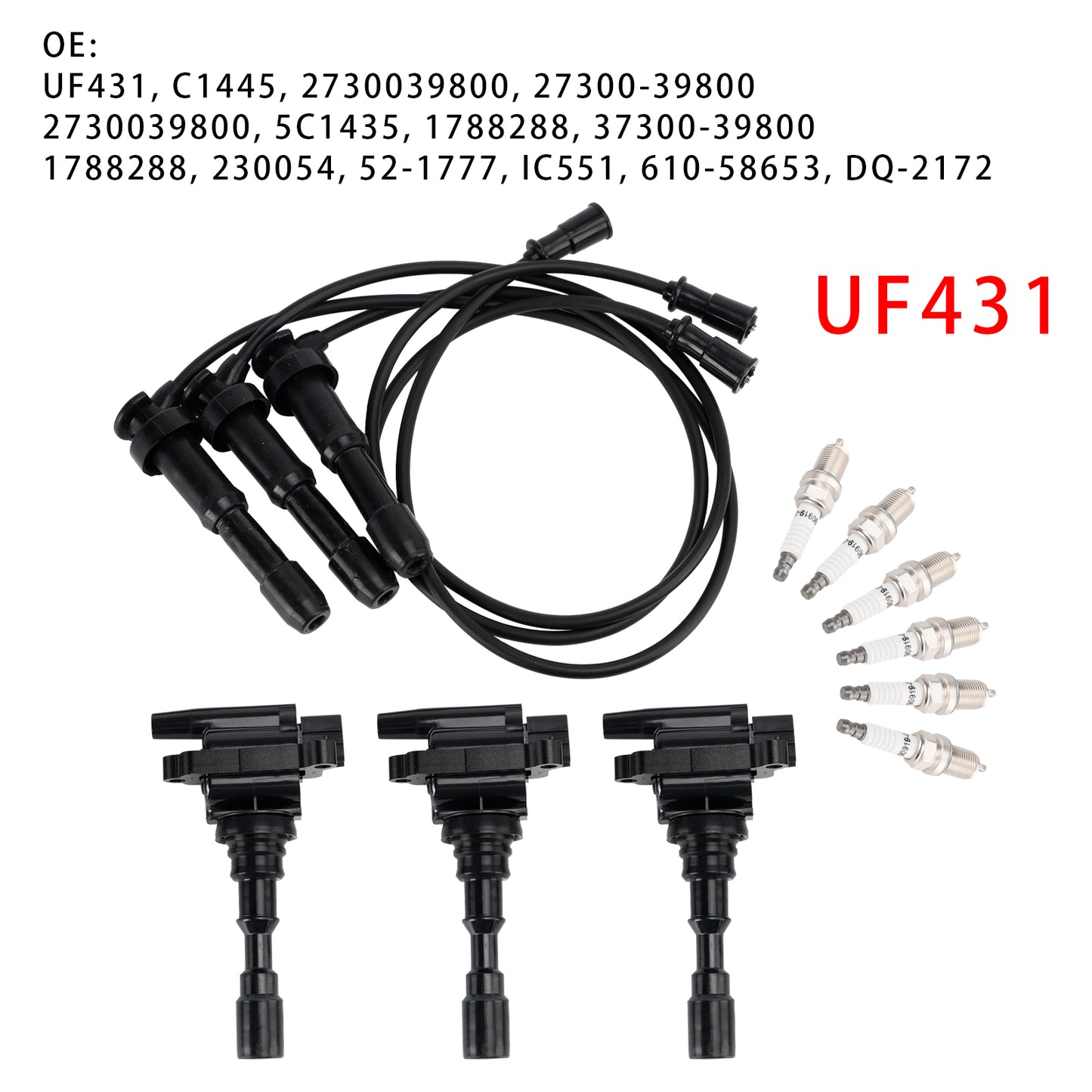 Kia Sorento 3.5L V6 2003-2006 UF431 3xIgnition Coil & 6x Spark Plug & 3xWireset 1788288 230054