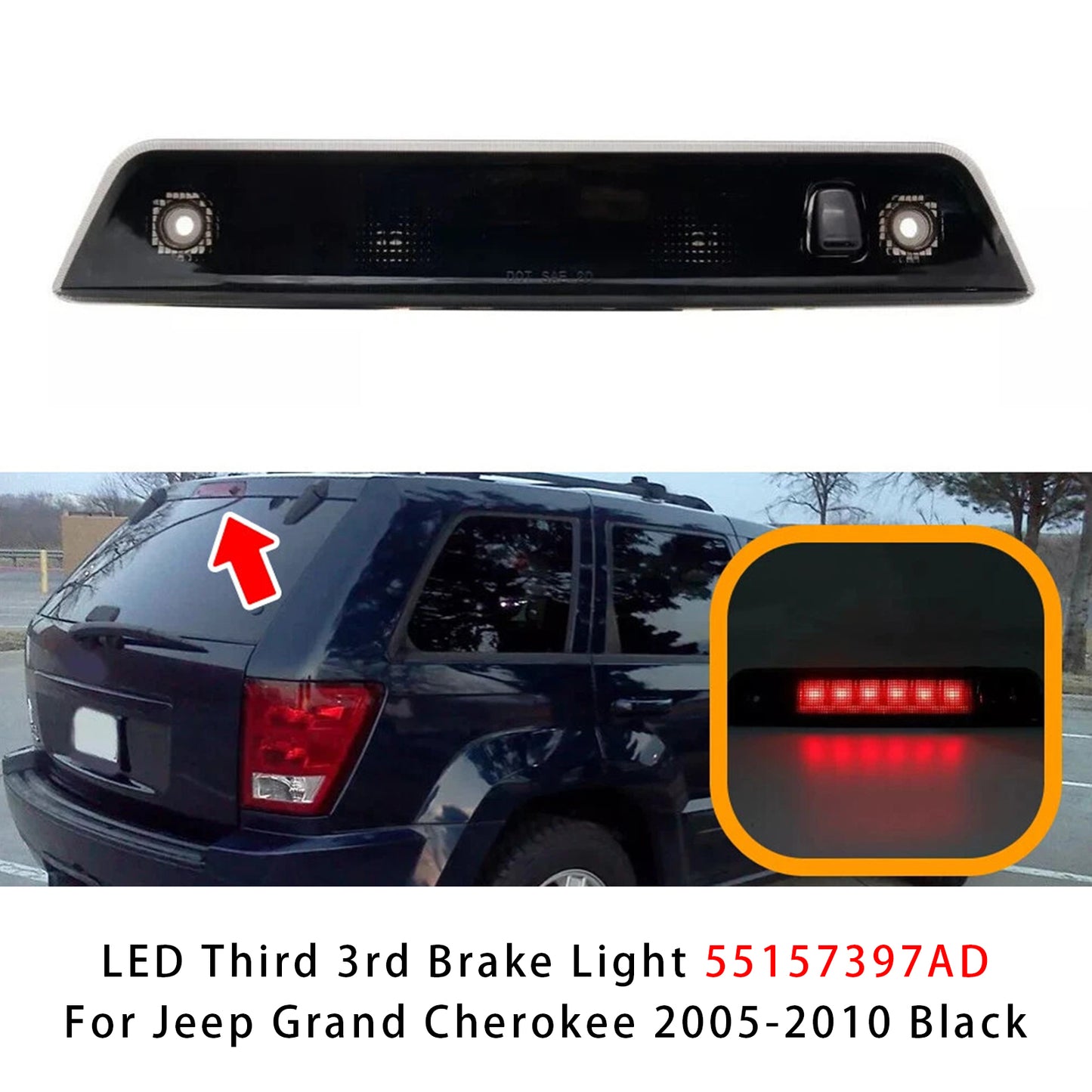 Jeep Grand Cherokee 2005-2010 Black LED Third 3rd Brake Light 55157397AD