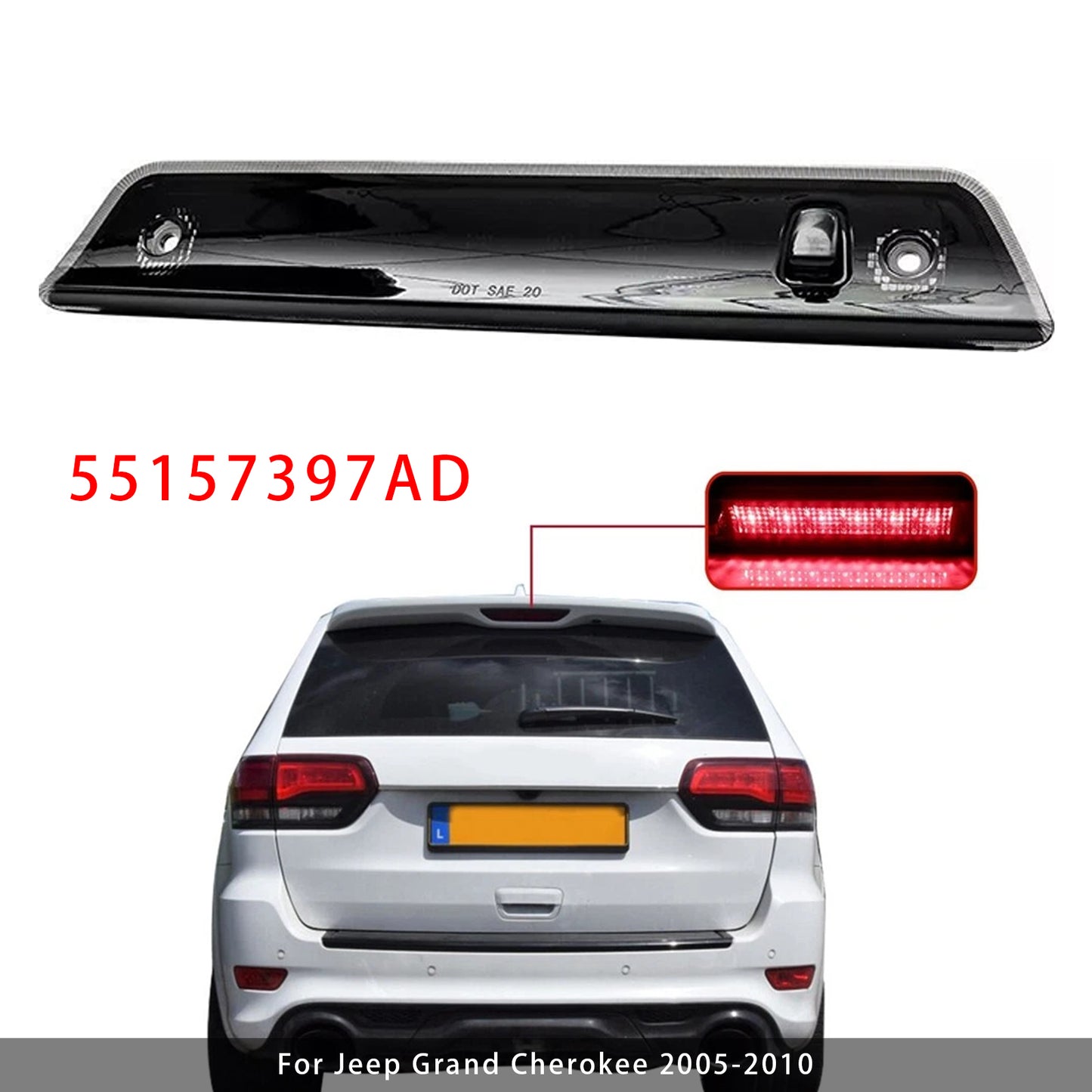 2005-2010 Jeep Grand Cherokee Black LED Third 3rd Brake Light 55157397AD
