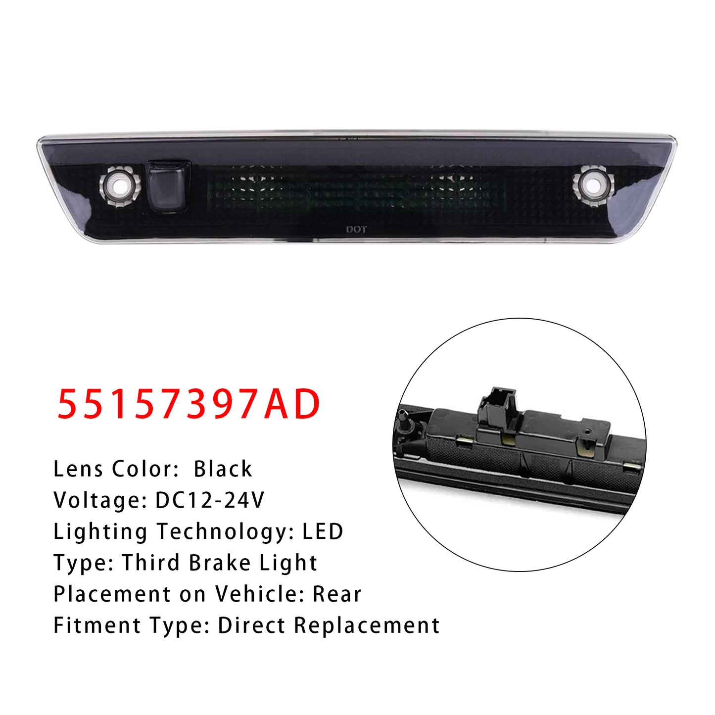 2005-2010 Jeep Grand Cherokee Black LED Third 3rd Brake Light 55157397AD