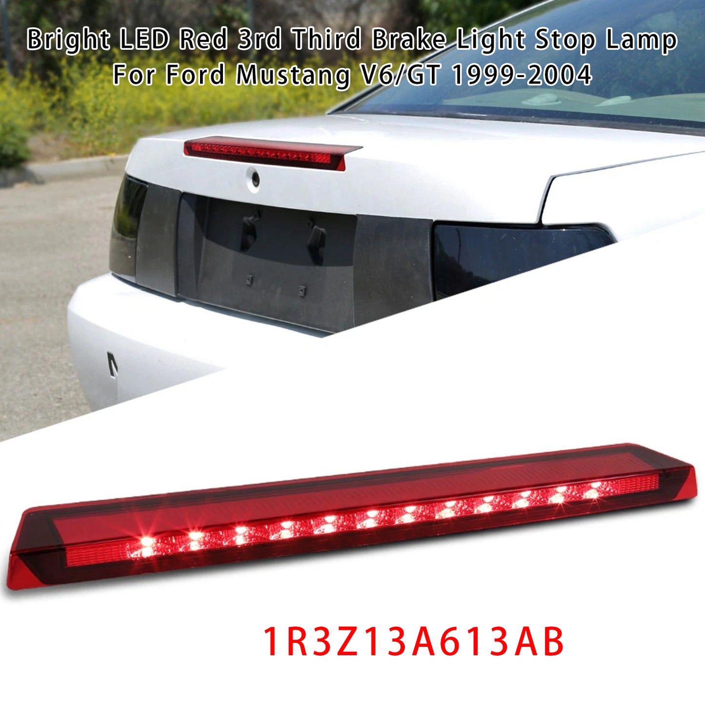 1R3Z13A613AB Bright LED Red 3rd Third Brake Light Stop Lamp For Ford Mustang V6/GT 1999-2004